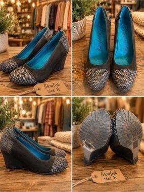 Blowfish Women's Dark Brown with Tweed Wedge Pumps - Size 8